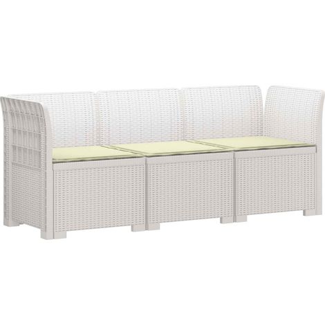 3-Seater Garden Sofa with Cushions Rattan Look PP White vidaXL (1/5)