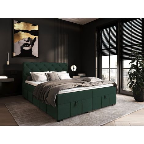 Boxspringbett Schlafzimmerbett GISEL 200x200cm Stoff Salvador Flaschengrün (1/5)