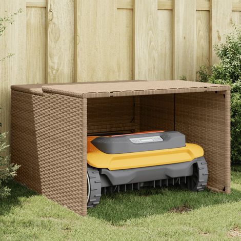 Garage pour robot tondeuse beige 86x90x52-57 résine tressée (1/5)