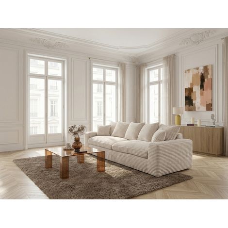 BOBOCHIC - Canapé droit fixe 3 places NEVADA gros côtelé doux Beige (1/5)
