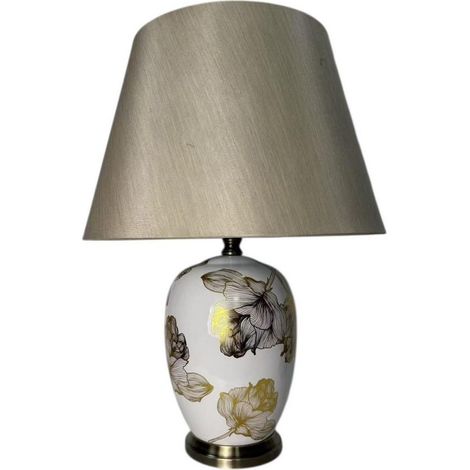 Floral Design Lamp and Shade - Ceramic - L22 x W22 x H41 cm