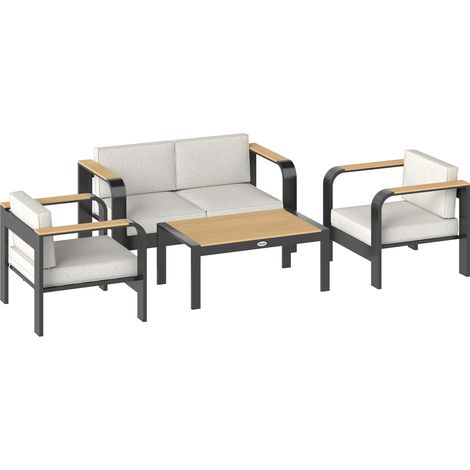 GagaSalon de jardin aluminium 4 personnes avec canape 2 fauteuils et table basse (1/5)