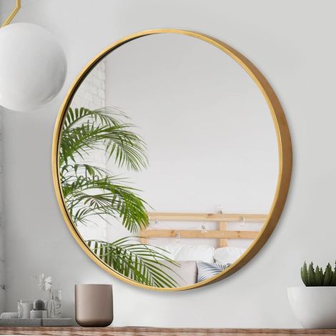MINKUROW Espejo de Pared de Vidrio HD Dorado Grande Redondo en Pasillo, Baño, Dormitorio, Apartamento, Aseo de Invitados, 60 cm (1/5)