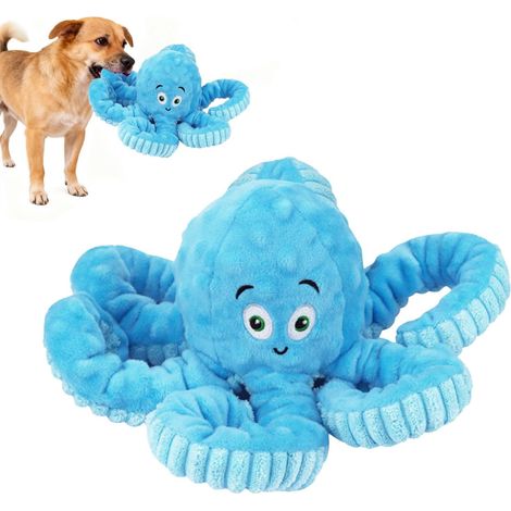 Jouet couineur pour chien - Jouet interactif en peluche indestructible - Pour chiens de petite, moyenne et grande taille - Jambes élastiques - Jouet à mâcher pour animaux de compagnie - Bleu (1/5)