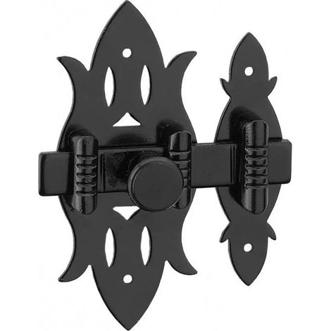 Verrou pour porte de meuble rustique en fer noir 40 x 90 mm – Platine et gâche en acier – Pêne plat coulissant pour sécurité renforcée (1/2)