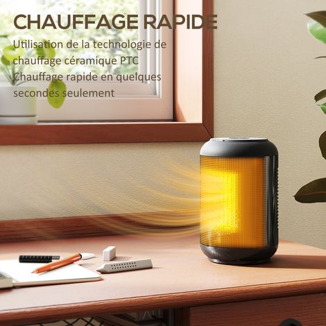 Radiateur électrique céramique PTC 1500W Noir Compact Thermostat Réglable Oscillant Chauffage d'appoint Bureau (1/5)