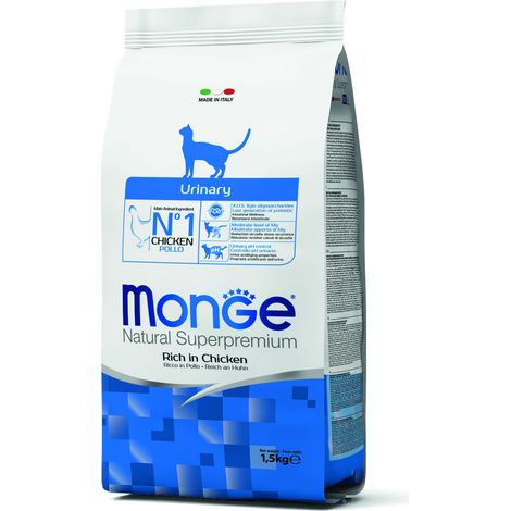 Monge Superpremium Crocchette per Gatto, Ricche di Pollo - Gatto, Urinary 1,5kg