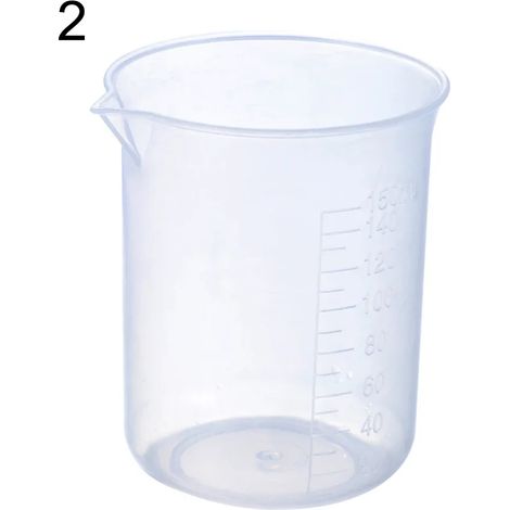 Gobelet doseur (150 ml) en plastique transparent, bécher de laboratoire gradué, récipient de mesure pour liquides, idéal pour la cuisine et la pâtisserie. (1/5)
