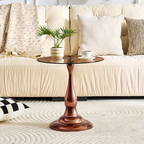 Mesa auxiliar redonda vidro moderna Kérian, mesa centro elegante vidro temperado base estável, mesa compacta para sala quarto, apenas mesa (1/5)