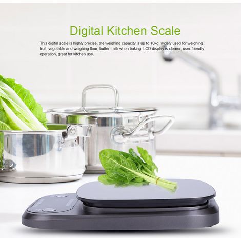 Balance de cuisine électronique numérique LCD 10 kg/1 g avec plateau en acier inoxydable pour la cuisson et la pâtisserie (1/5)