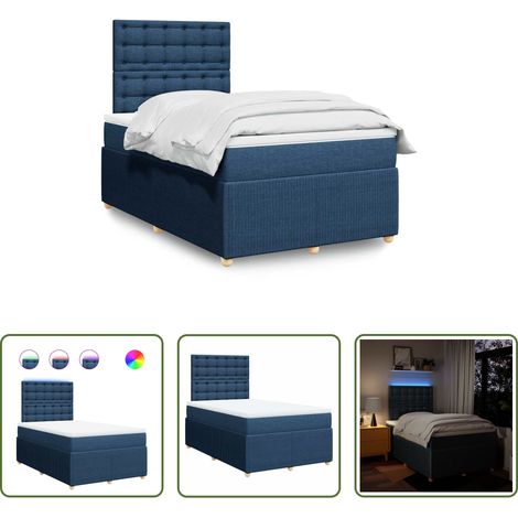 vidaXL LED-Beleuchtung -  Boxspringbett mit Matratze Blau 120x200 cm Stoff (1/5)
