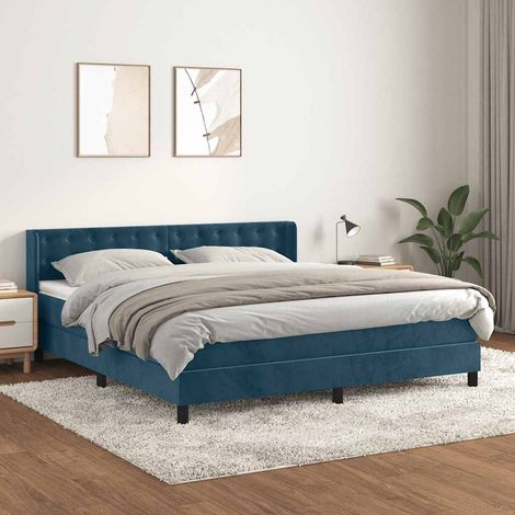 Lit à sommier tapissier et matelas, Lit double, Lit adulte Bleu foncé 160x200cm Velours GSW49615 (1/5)