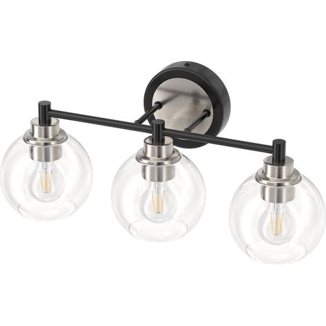 Applique de salle de bain noire vintage avec globe en verre, éclairage de salle de bain industriel rustique 3 lumières, noir et argent, sans ampoule (1/5)