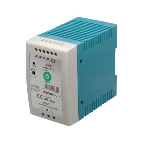 MDIN100W12: Alimentatore slim per guida DIN 12V/8.3A, custodia in plastica