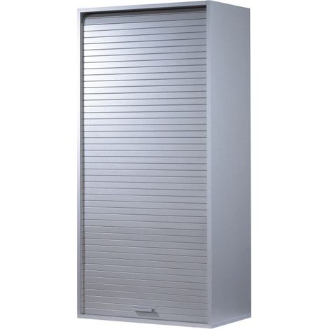 Les Tendances – Meuble bas de salle de bain gris avec rideau coulissant – Dimensions L60xH124xP35 cm – 3 tablettes réglables – Éco-conçu en France (1/4)
