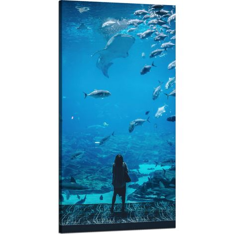 Leinwanddruck „Menschen im Aquarium“, 60 x 120 cm
