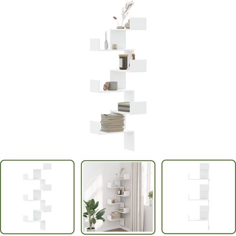 The Living Store Étagère d'angle murale blanc 45x45x147 cm bois d'ingénierie - Étagère Murale - Étagère D'angle - Meuble Mural - Décoration Murale - Rangement Mural (1/5)