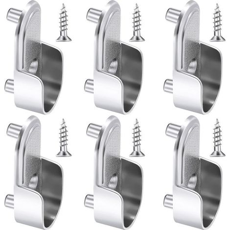 6 Supports d'Extrémité de Rail de Garde-Robe Ovales Support de Tringle de Garde-Robe en Argent Nickelé Supports de Rail de Bride de Garde-Robe de 15 mm et 6 Pièces Vis pour Penderie (1/5)