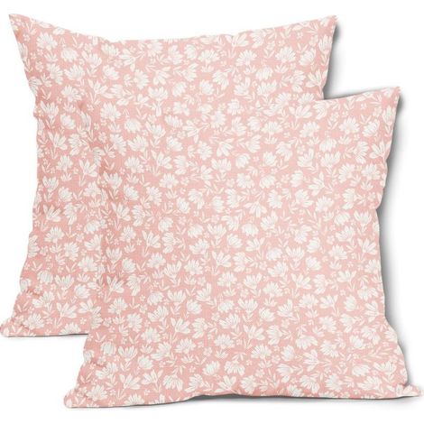 Taie d'oreiller à motif marguerite rose 45 x 45 cm (18 x 18 pouces), double face, en coton et lin doux au toucher, style vintage. Convient pour canapé, lit, terrasse et espaces. Lot de 2. (1/5)