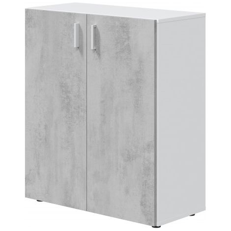 Armadio basso 80x37x92h cm con 2 ante e 1 ripiano bianco opaco e cemento - Giglio (1/8)