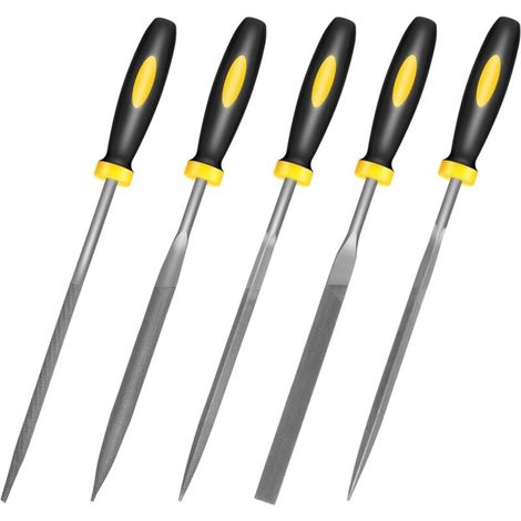 Lot de 5 limes à aiguilles en alliage d'acier résistant avec petites limes à main - Avec limes rondes, bi-rondes, plates, carrées, triangulaires - Outils de précision pour polir divers (1/5)
