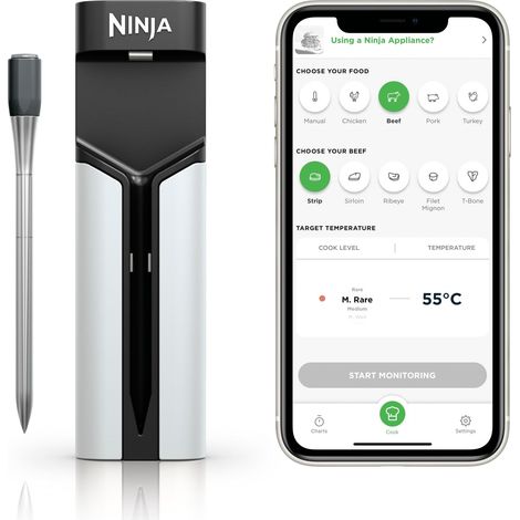 Sonde thermomètre à viande sans fil intérieur/extérieur, grillades et fritures sans huile avec portée Bluetooth de 50 m, autonomie 30 heures, connectée à l'app et étanche WP100EU (1/5)