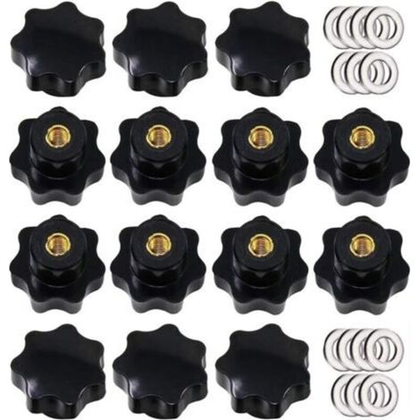 14 Pieces M8 Knurled Thread Tightening Knob, Star Handle, Star Shape Hand Knobs Black Plastic Tightening Knob with Washers (1/5)