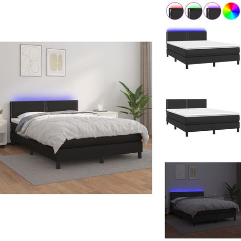 Boxspringbett mit Matratze & LED Schwarz 140x190 cm Kunstleder - Boxspringbett - Doppelbett - Lederbetten - Schlafzimmermöbel - Luxusbett (1/5)