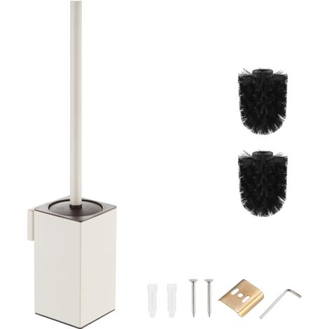 Brosse WC blanche avec support mural - Support de brosse WC carré en acier inoxydable 304 (1/5)