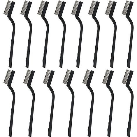 Mini Brosse Métallique (Lot de 20) - Brosse Acier Inoxydable avec Manche Incurvé & Trou d’Accroche - Brosse Fer pour Nettoyer Four, Évier, Travail du Métal, Soudure, Rouille & Poussière, (1/5)