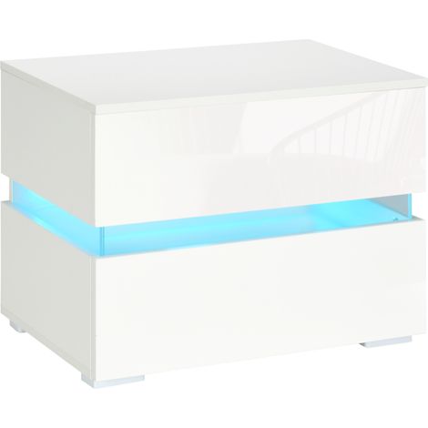 Comodino con luce LED RGB incorporata con 2 cassetti, 4 Modalità di luce e 16 colori, in Truciolato, 60x39x47cm, Bianco