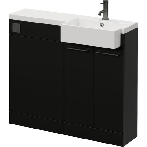 Napoli 250 Matt Black 1000mm 2 Door Vanity Unit Toilet Suite with Right Hand Square Rico Semi Recessed Basin - 1000mm - Gunmetal Grey 160mm HandleWithout Kingston Toilet Pan