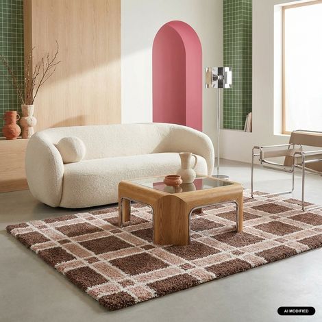 Tapis intérieur motif quadrillage marron et rose - Miro 120 x 170 cm (1/5)