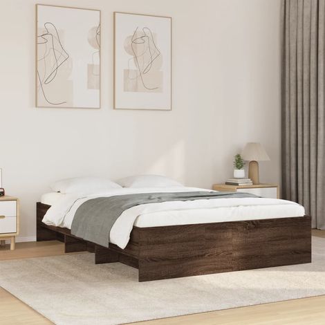 Bed Frame without Mattress Brown Oak 135x190 cm Double Engineered Wood vidaXL (1/5)