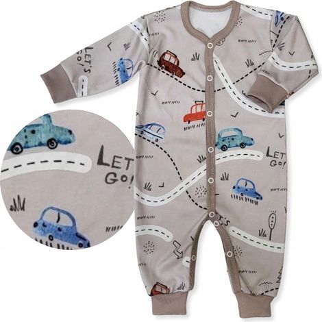 Strampler 56, Strampler mit Reißverschluss, fußlose Pyjama-Strampler mit Autos (1/5)