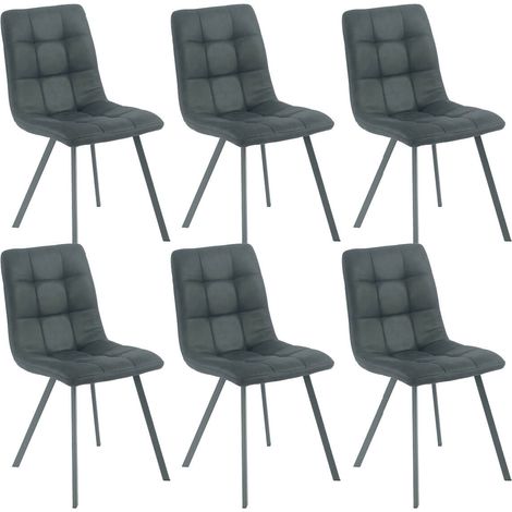 MOA - Lot de 6 Chaises Matelassées Grises Piètement Gris Mat (1/2)