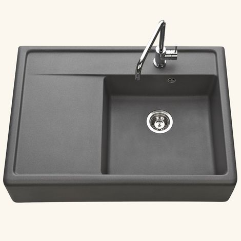 Évier timbre d'office granit gris Kümbad KIWI 1 grand bac - 1 égouttoir (1/4)
