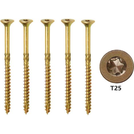 MINKUROW Viti per legno T25 autofilettanti in acciaio al carbonio giallo Torx da 4,5 mm con testa piatta zincata multiuso per legno (100 pezzi) Dimensioni: 4,5 mm x 45 mm (1/4)