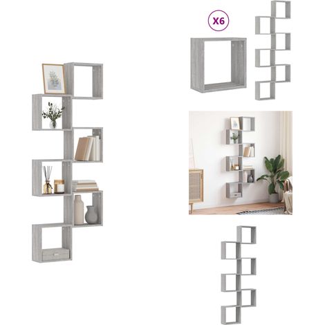 Étagères cube murales 6 pcs sonoma gris 30x15x30 cm - Étagère Murale Cube - Étagères Murales Cube - Stockage En Forme De Cube - Étagère En Forme De Cube (1/5)