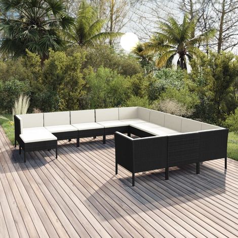 12-tlg. Garten-Lounge-Set mit Auflagen Poly Rattan Schwarz (1/5)
