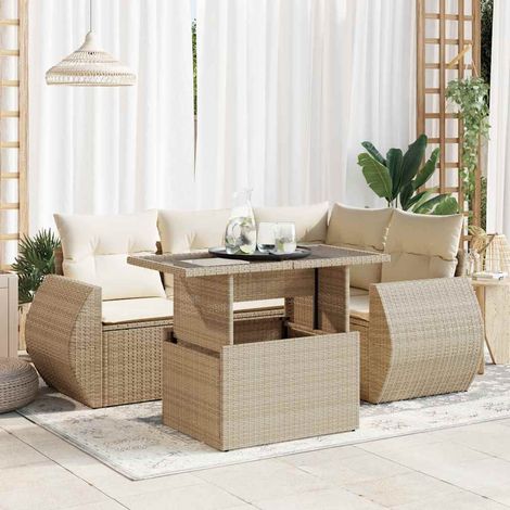vidaXL Juego de sofás jardín con cojines 5 pzas ratán sintético beige (1/5)