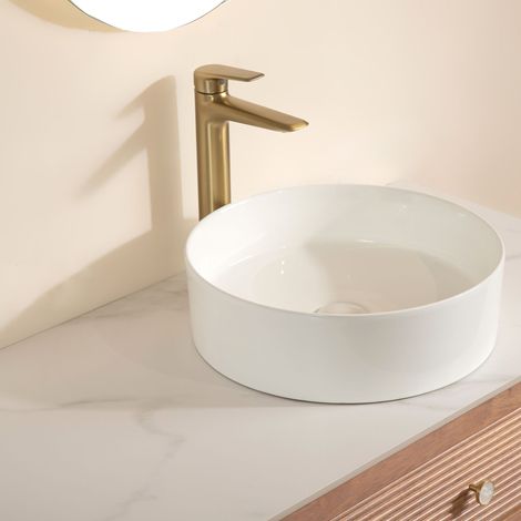 Vasque ronde 36cm en céramique, sans robinet ni meuble, blanc (1/5)