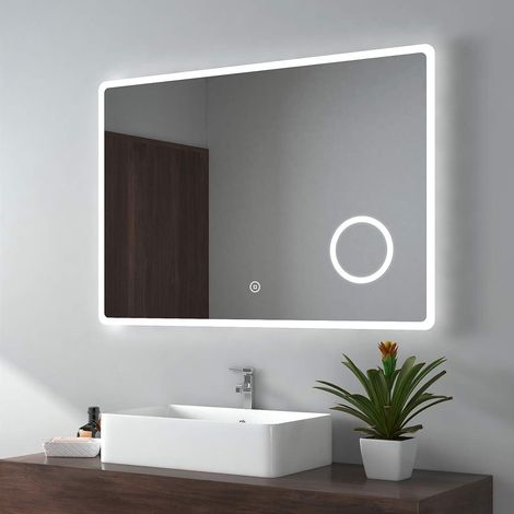 EMKE Bathroom Mirror with Shaver Socket Backlit LED Illuminated Bathroom Mirror with Demister, 3X Magnify Makeup Touch Mirror, 1000x700mm (1/5)