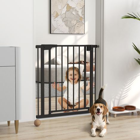 Barrière Sécurité Chiens Bébés 76-81 cm avec Extension, Pression sans Perçage, Blanc (1/5)