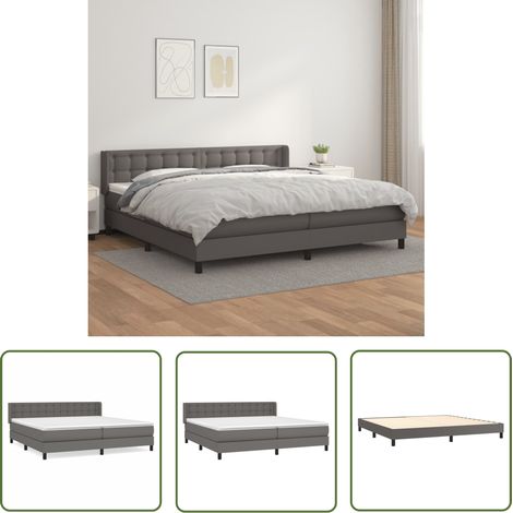 The Living Store Sommier à lattes de lit avec matelas Gris 200x200 cm Similicuir - Lit Tapissier - Lit Plateforme - Matelas À Ressorts Ensachés - Literie - Chambre À Coucher (1/5)