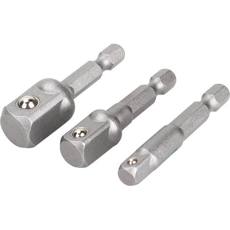 3 Pcs Adaptateur de Foret de Queue Hexagonale à Queue Carrée 1/4”+3/8“+1/2”.
