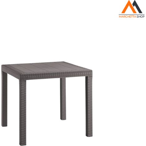 Tavolo quadrato 80x80cm esterno giardino in polipropilene rattan Dallas - Tortora