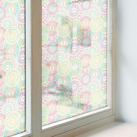 Fensterfolie 50x146 cm Blickdicht Dekorfolie PVC Dekorativ Folie für Zuhause Schlafzimmer Selbstklebend Sichtschutz Fenster Milchglas Bunte Mandalas