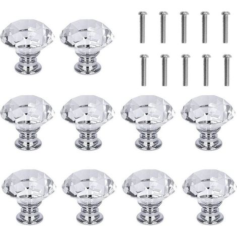 Set of 10 display cabinet handles, diamond, 3 cm, white (1/5)