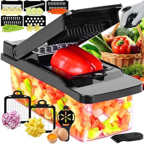 Coupe Legumes Multifonctions,Professionnelle Cuisine Coupe Legume Manuel à Lames Remplaçables Coupe-légumes pour trancher râper et découper en dés (1/5)